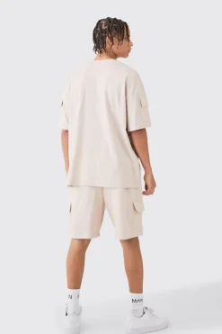 Oversized Cargo T-shirt And Short Set | BoohooMAN UK