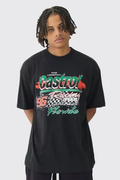 Oversized Castrol GTX License Print T-Shirt | BoohooMAN UK