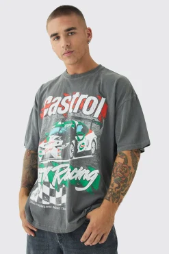 Oversized Castrol GTX Wash License Print T-Shirt | BoohooMAN UK