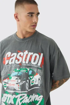 Oversized Castrol GTX Wash License Print T-Shirt | BoohooMAN UK