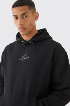 Oversized Chain Stitch Man Embroidered Hoodie | BoohooMAN UK