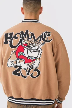 Oversized Character Applique Jersey Varsity Jacket | BoohooMAN UK