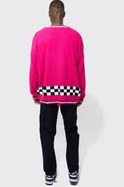Oversized Check Hem Knitted Hockey Top | BoohooMAN UK