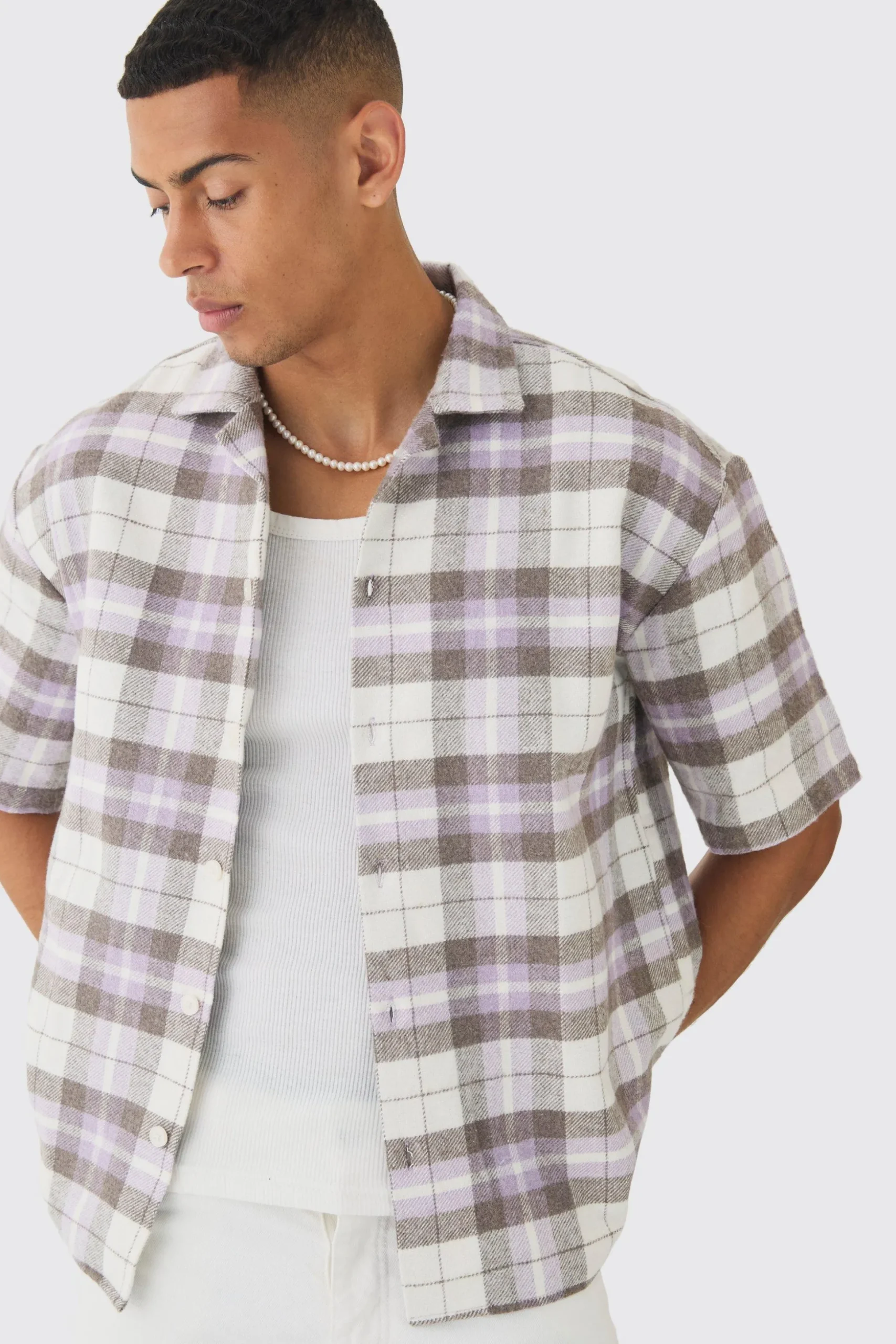 Oversized Check Revere Shirt | BoohooMAN UK