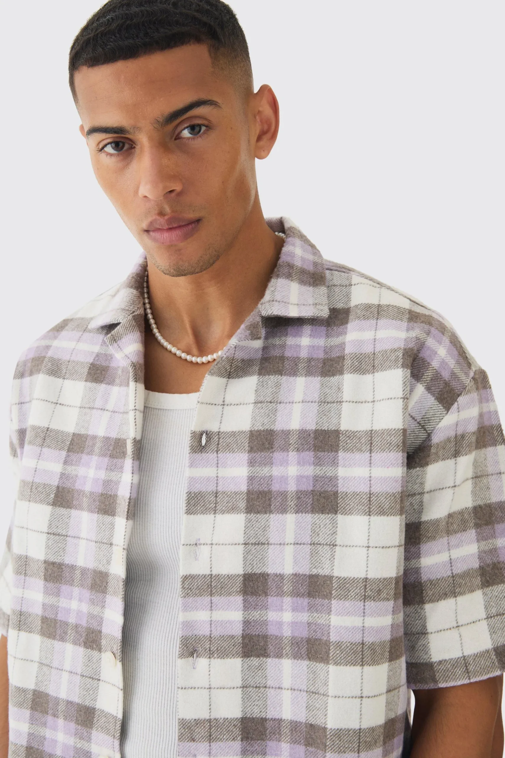 Oversized Check Revere Shirt | BoohooMAN UK