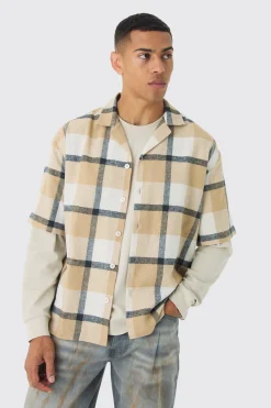 Oversized Check Revere Shirt | BoohooMAN UK