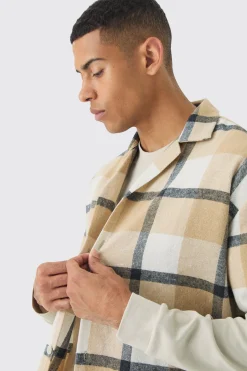 Oversized Check Revere Shirt | BoohooMAN UK