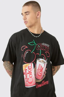 Oversized Cherry Coke License T-shirt | BoohooMAN UK