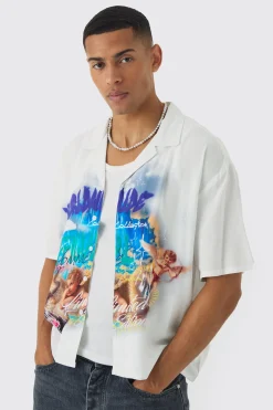 Oversized Cherub Printed Boxy Revere Shirt | BoohooMAN UK