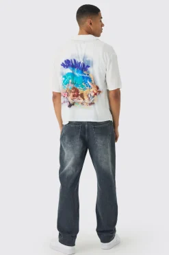 Oversized Cherub Printed Boxy Revere Shirt | BoohooMAN UK