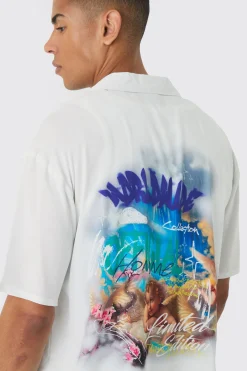 Oversized Cherub Printed Boxy Revere Shirt | BoohooMAN UK