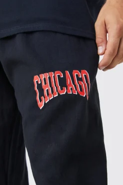 Oversized Chicago Varsity Jogger | BoohooMAN UK
