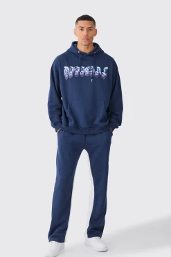 Oversized Chrome Graphic Gusset Tracksuit | BoohooMAN UK