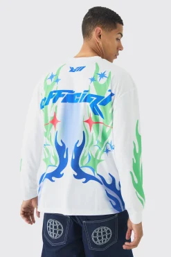 Oversized Closed Mesh Graffiti Moto Long Sleeve T-shirt | BoohooMAN UK