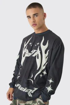 Oversized Closed Mesh Graffiti Moto T-shirt | BoohooMAN UK