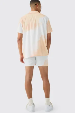 Oversized Cloud Short Sleeve Satin Shirt & Short Set | BoohooMAN UK