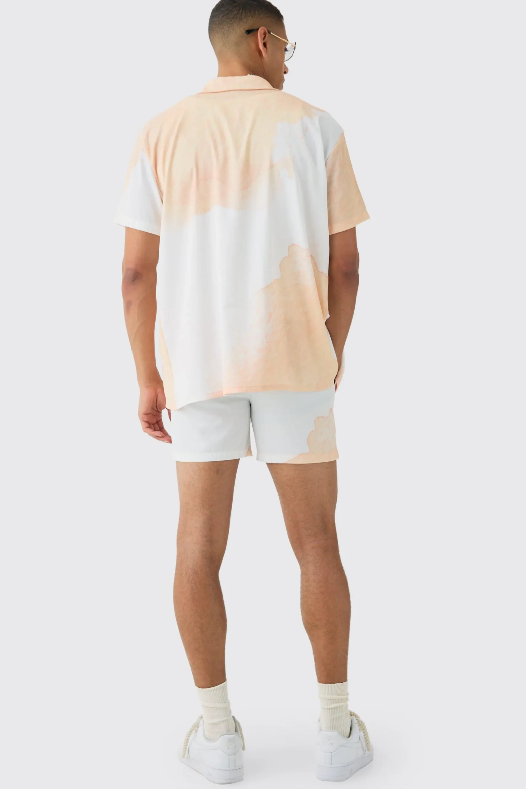 Oversized Cloud Short Sleeve Satin Shirt & Short Set | BoohooMAN UK