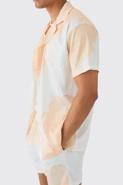 Oversized Cloud Short Sleeve Satin Shirt & Short Set | BoohooMAN UK
