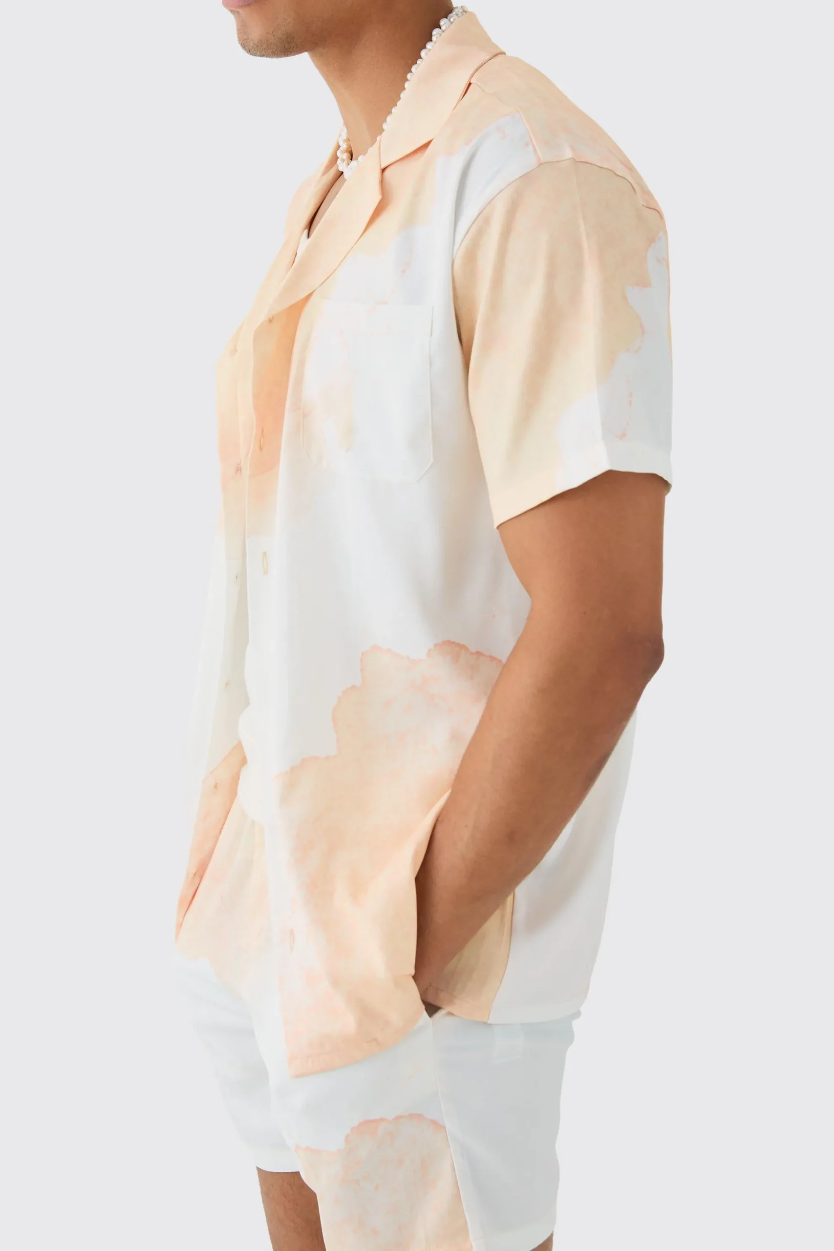 Oversized Cloud Short Sleeve Satin Shirt & Short Set | BoohooMAN UK