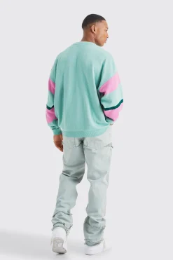 Oversized Colour Block Moto Jumper | BoohooMAN UK