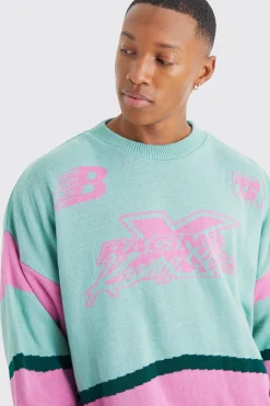 Oversized Colour Block Moto Jumper | BoohooMAN UK