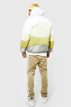 Oversized Colourblock Funnel Neck Puffer | BoohooMAN UK