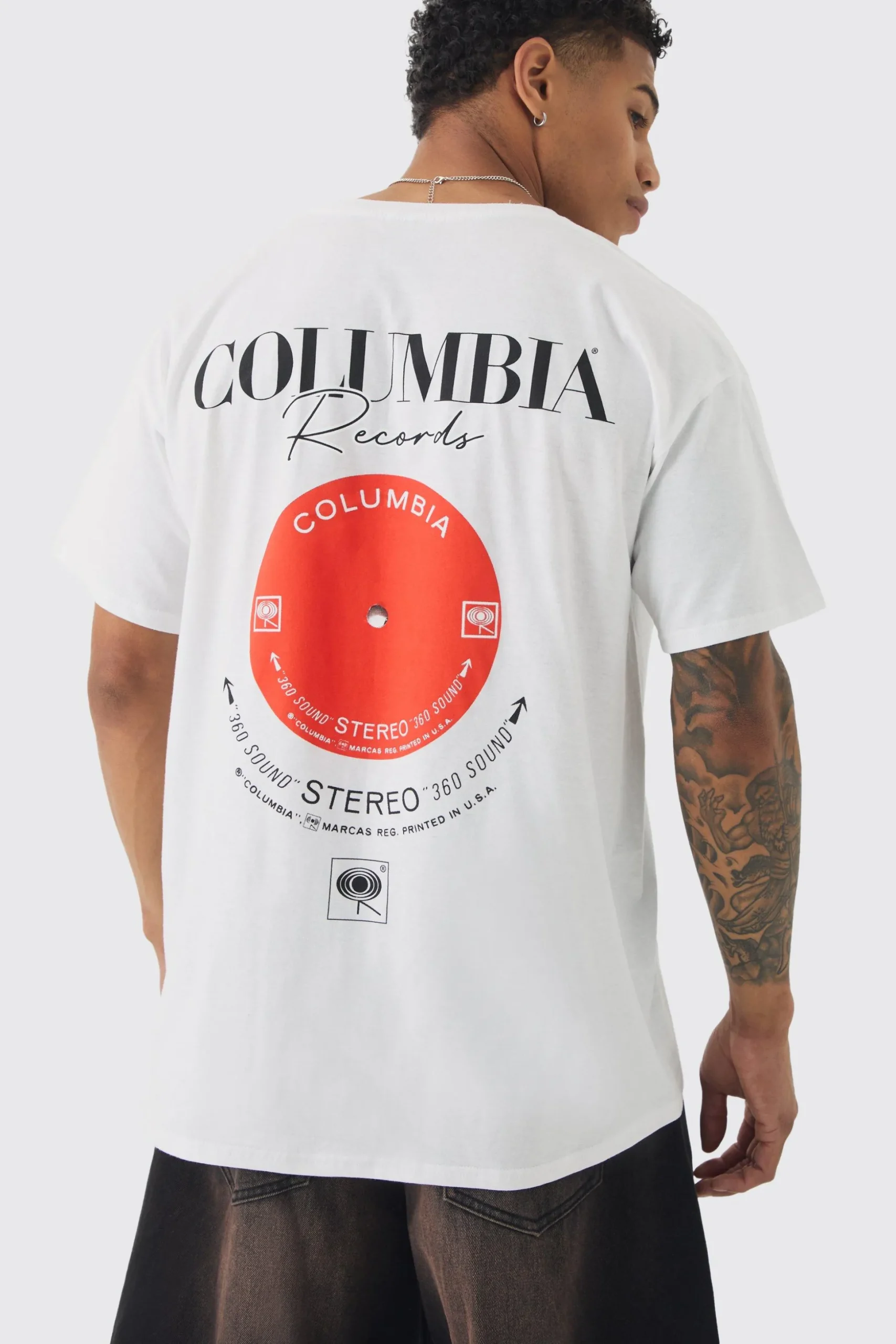 Oversized Columbia Records License Print T-shirt | BoohooMAN UK