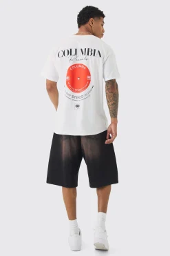 Oversized Columbia Records License Print T-shirt | BoohooMAN UK