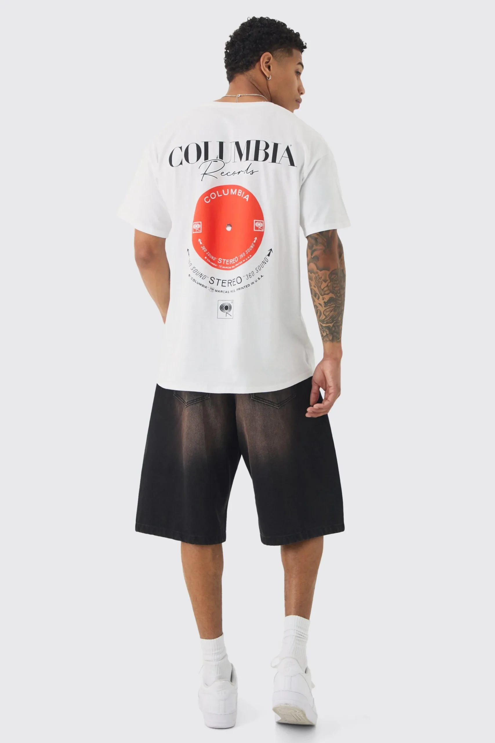 Oversized Columbia Records License Print T-shirt | BoohooMAN UK