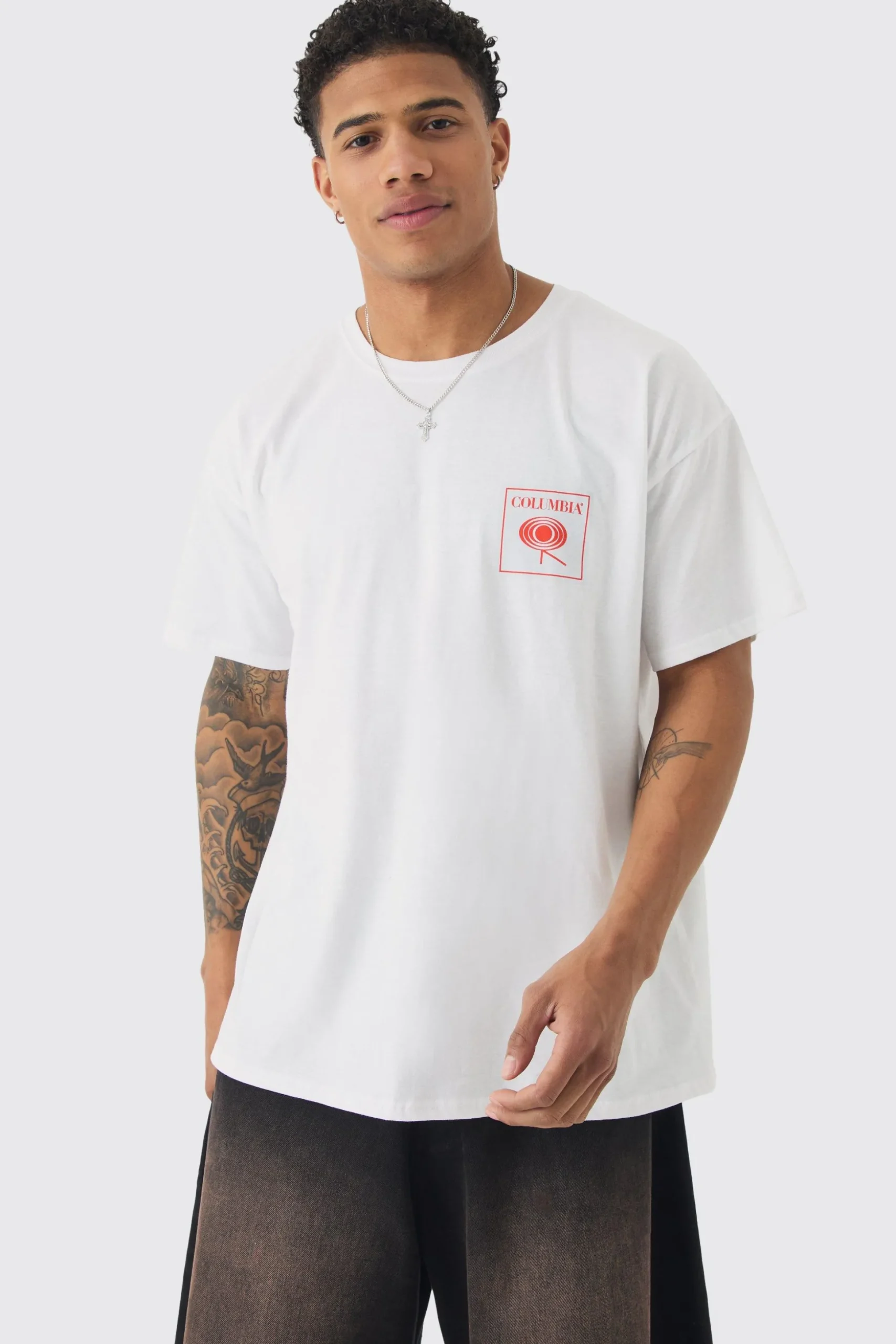 Oversized Columbia Records License Print T-shirt | BoohooMAN UK