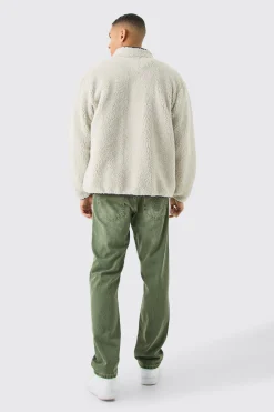 Oversized Contrast Borg Jacket | BoohooMAN UK