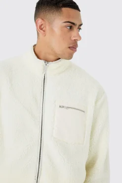 Oversized Contrast Borg Jacket | BoohooMAN UK