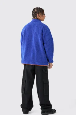 Oversized Contrast Borg Jacket | BoohooMAN UK
