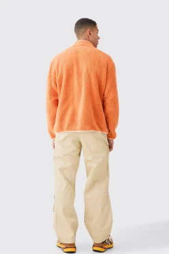 Oversized Contrast Borg Jacket | BoohooMAN UK