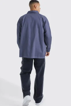 Oversized Contrast Stitch Twill Overshirt | BoohooMAN UK