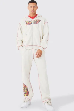 Oversized Contrast Stitch Heat Graphic Tracksuit | BoohooMAN UK