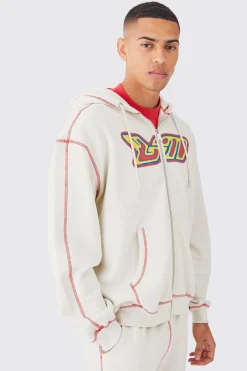 Oversized Contrast Stitch Heat Graphic Tracksuit | BoohooMAN UK