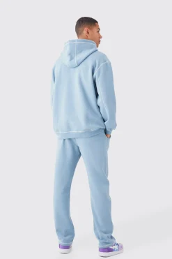 Oversized Contrast Stitch Heat Graphic Tracksuit | BoohooMAN UK