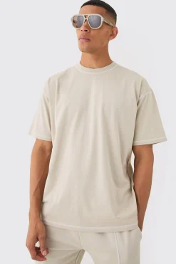 Oversized Contrast Stitch Extended Neck T-shirt | BoohooMAN UK