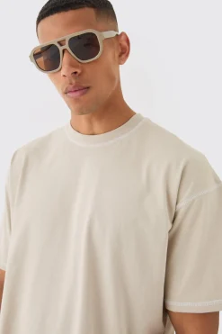 Oversized Contrast Stitch Extended Neck T-shirt | BoohooMAN UK