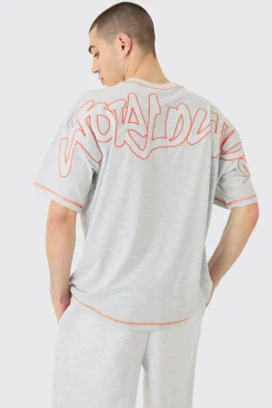 Oversized Contrast Stitch Applique T-shirt & Short Set | BoohooMAN UK