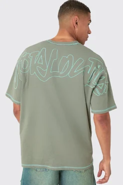 Oversized Contrast Stitch Embroidered T-shirt | BoohooMAN UK