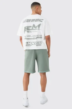 Oversized Contrast Stitch Applique Shorts | BoohooMAN UK