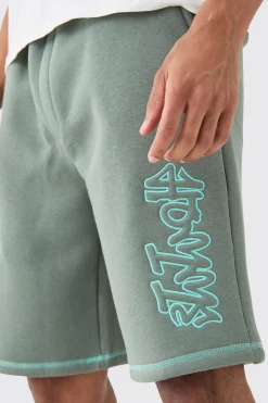 Oversized Contrast Stitch Applique Shorts | BoohooMAN UK