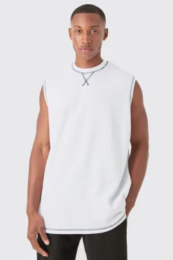 Oversized Contrast Waffle Tank | BoohooMAN UK