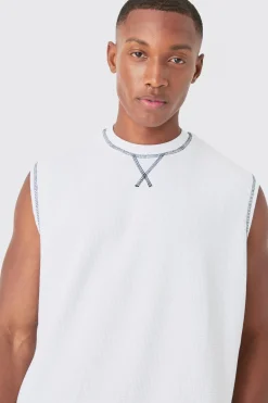 Oversized Contrast Waffle Tank | BoohooMAN UK