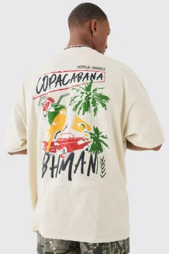 Oversized Copacabana Printed Back Print T-shirt | BoohooMAN UK
