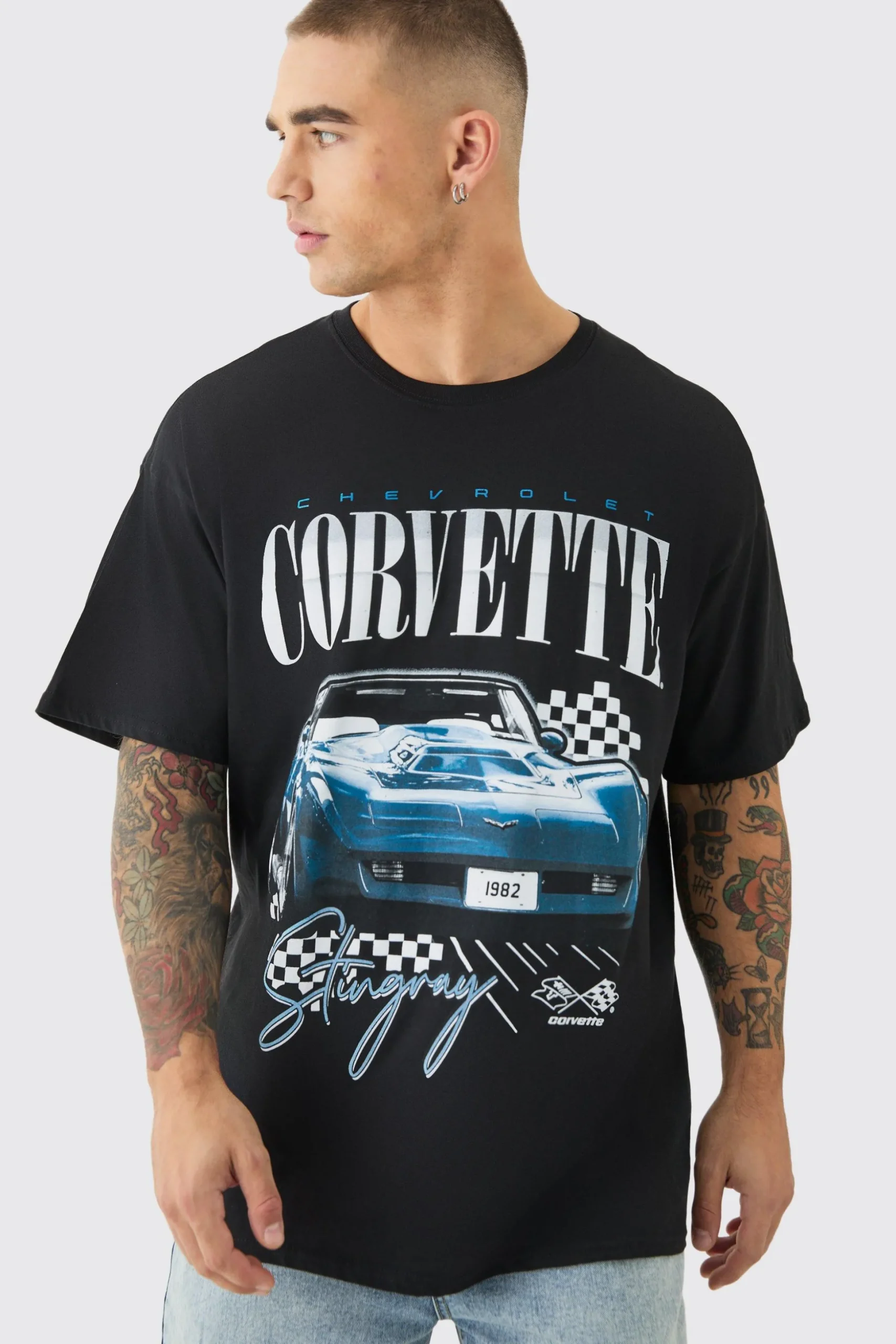 Oversized Corvette License T-shirt | BoohooMAN UK