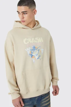 Oversized Crash Bandicoot Gaming License Wash Hoodie | BoohooMAN UK