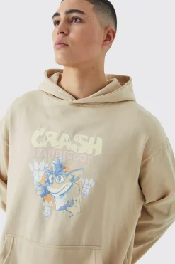 Oversized Crash Bandicoot Gaming License Wash Hoodie | BoohooMAN UK